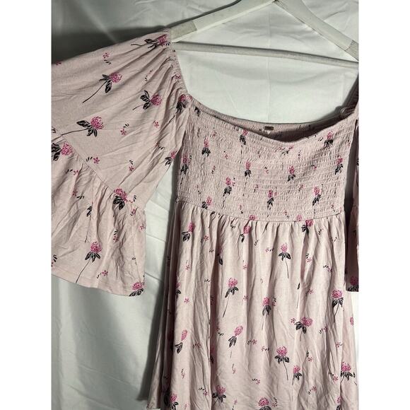 Free People Floral Lana Off the Shoulder Pink Top Medium - Picture 4 of 8